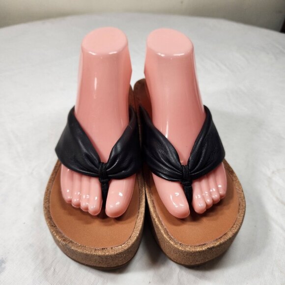 Lucky Brand Womens Size 10 Lellina Corck Platform Wedge Thong Sandal Black   902 - Picture 3 of 10